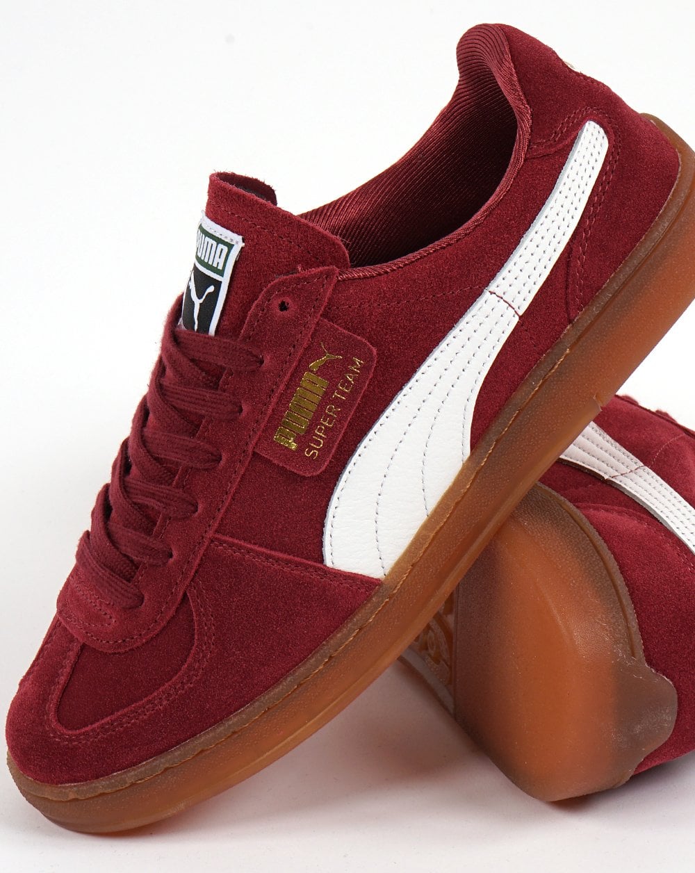 Puma Super Team Suede Trainer Burgunderrot Weiß Gummi