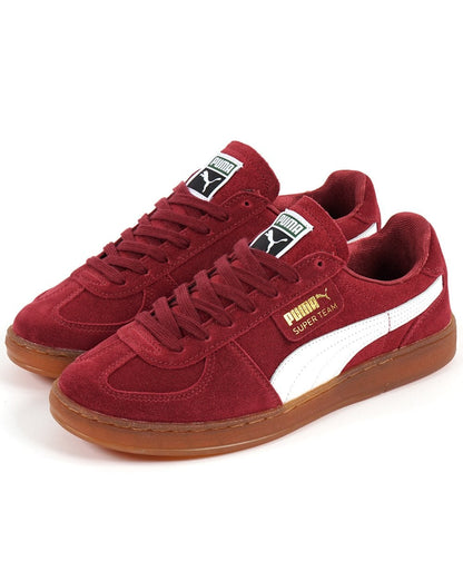 Puma Super Team Suede Trainer Burgunderrot Weiß Gummi