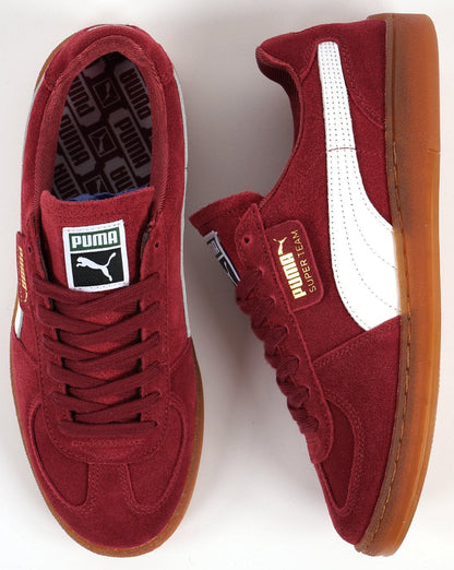 Puma Super Team Suede Trainer Burgunderrot Weiß Gummi