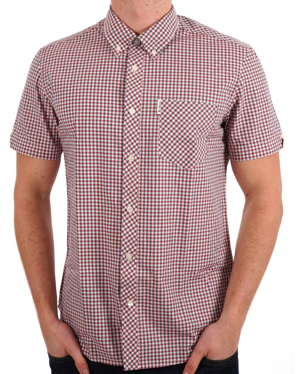 Ben Sherman – Kurzärmliges Hemd mit Gingham-Muster in Scharlachrot