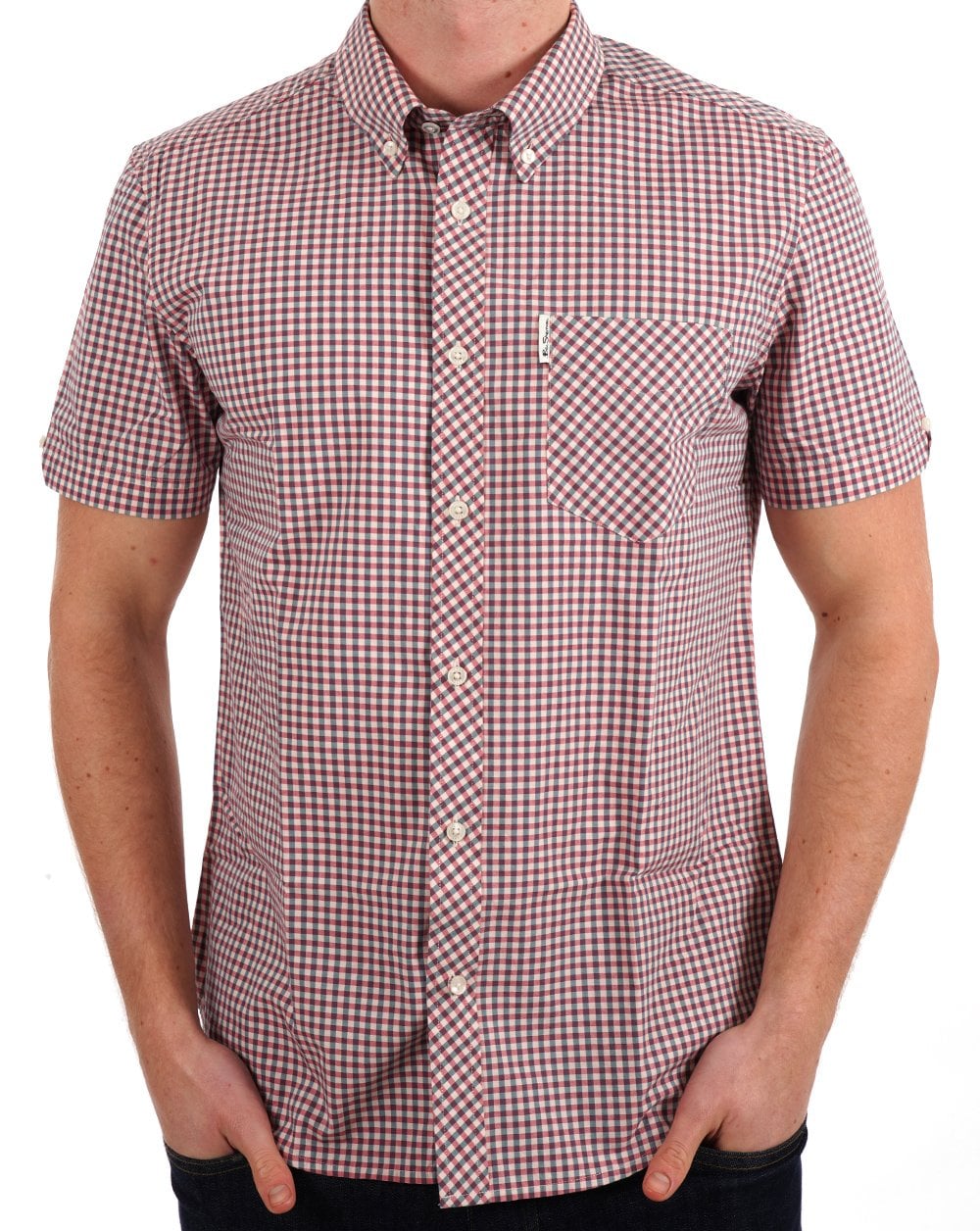 Ben Sherman – Kurzärmliges Hemd mit Gingham-Muster in Scharlachrot