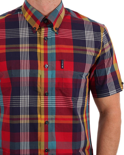 Ben Sherman – Kurzarmhemd mit großem Madras-Karomuster in Scharlachrot
