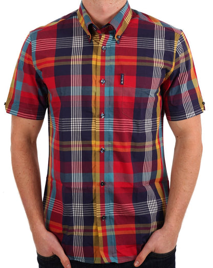 Ben Sherman – Kurzarmhemd mit großem Madras-Karomuster in Scharlachrot