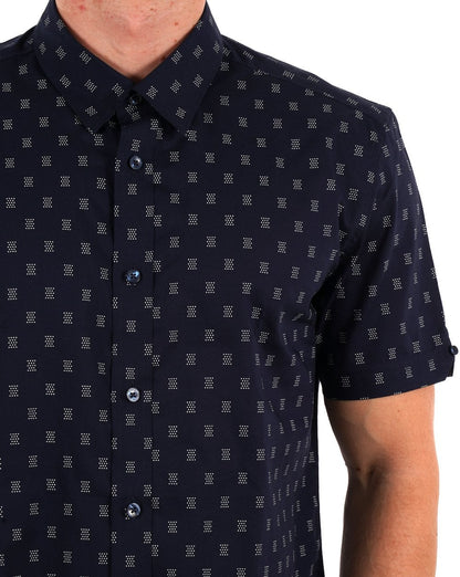 Ben Sherman – Kurzarm-Hemd mit gepunktetem Geo-Print in Dunkelmarineblau