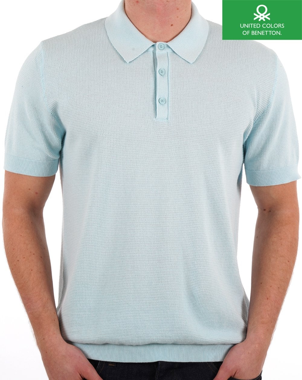 Benetton Strukturiertes Polo Himmelblau