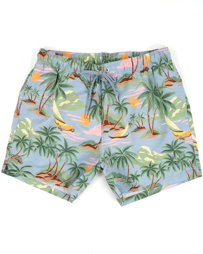 Gant – Badeshorts mit Hawaii-Print, Taubenblau