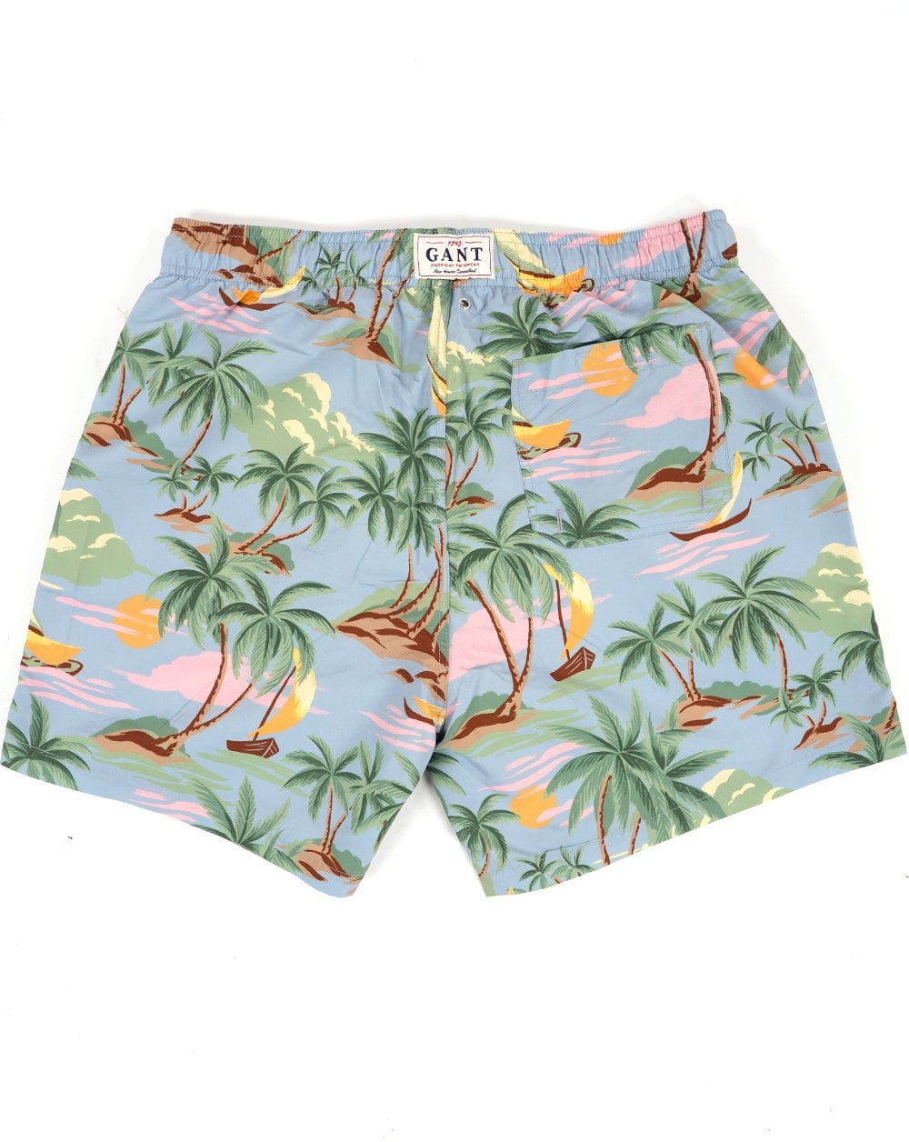 Gant – Badeshorts mit Hawaii-Print, Taubenblau
