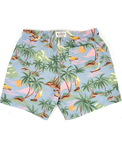 Gant – Badeshorts mit Hawaii-Print, Taubenblau