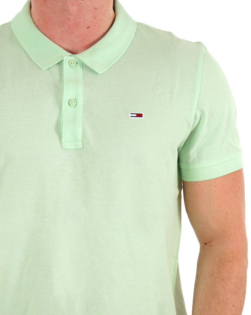 Tommy Jeans – Schmal geschnittenes Poloshirt mit Knopfleiste in Opalgrün