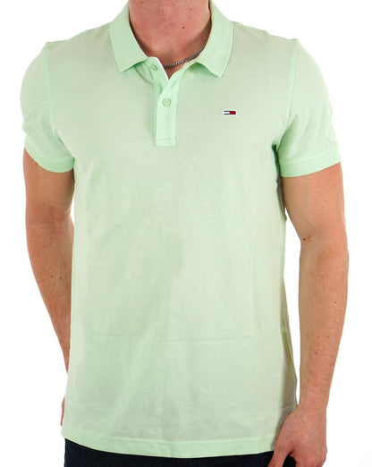 Tommy Jeans – Schmal geschnittenes Poloshirt mit Knopfleiste in Opalgrün
