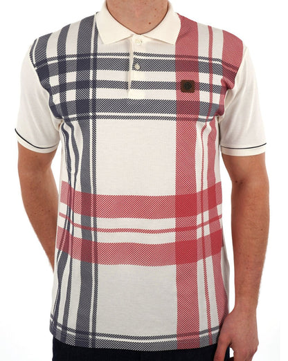 Poloshirt Trojan Check Panel Ecru/Rot