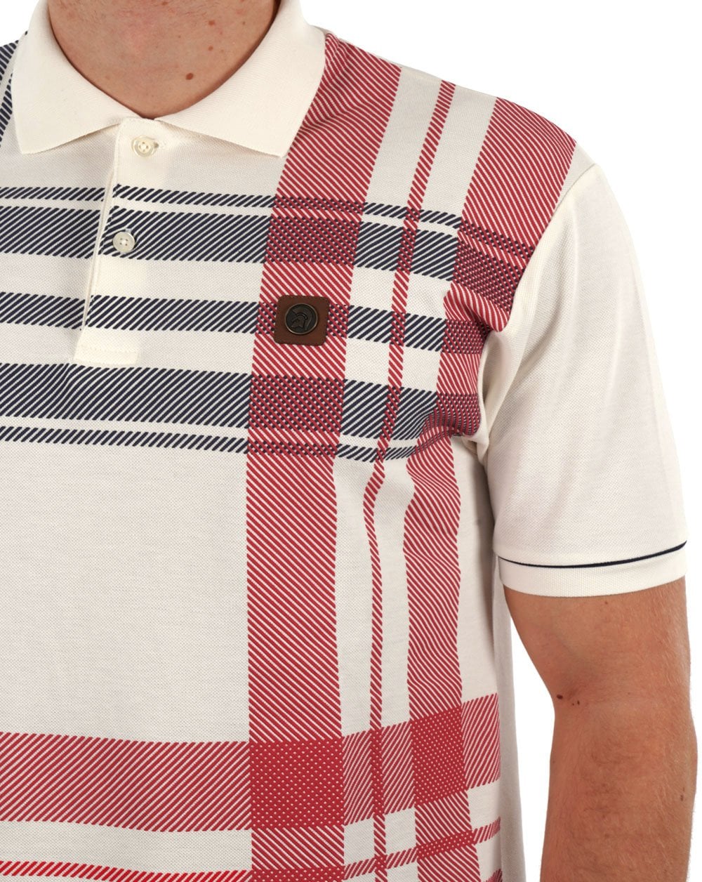 Poloshirt Trojan Check Panel Ecru/Rot