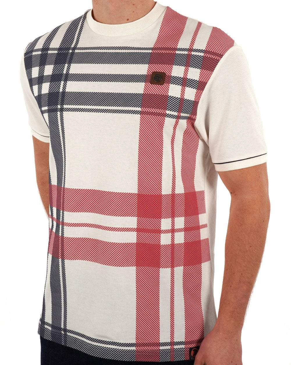 T-Shirt Trojan mit Karomuster im Panel-Design Ecru