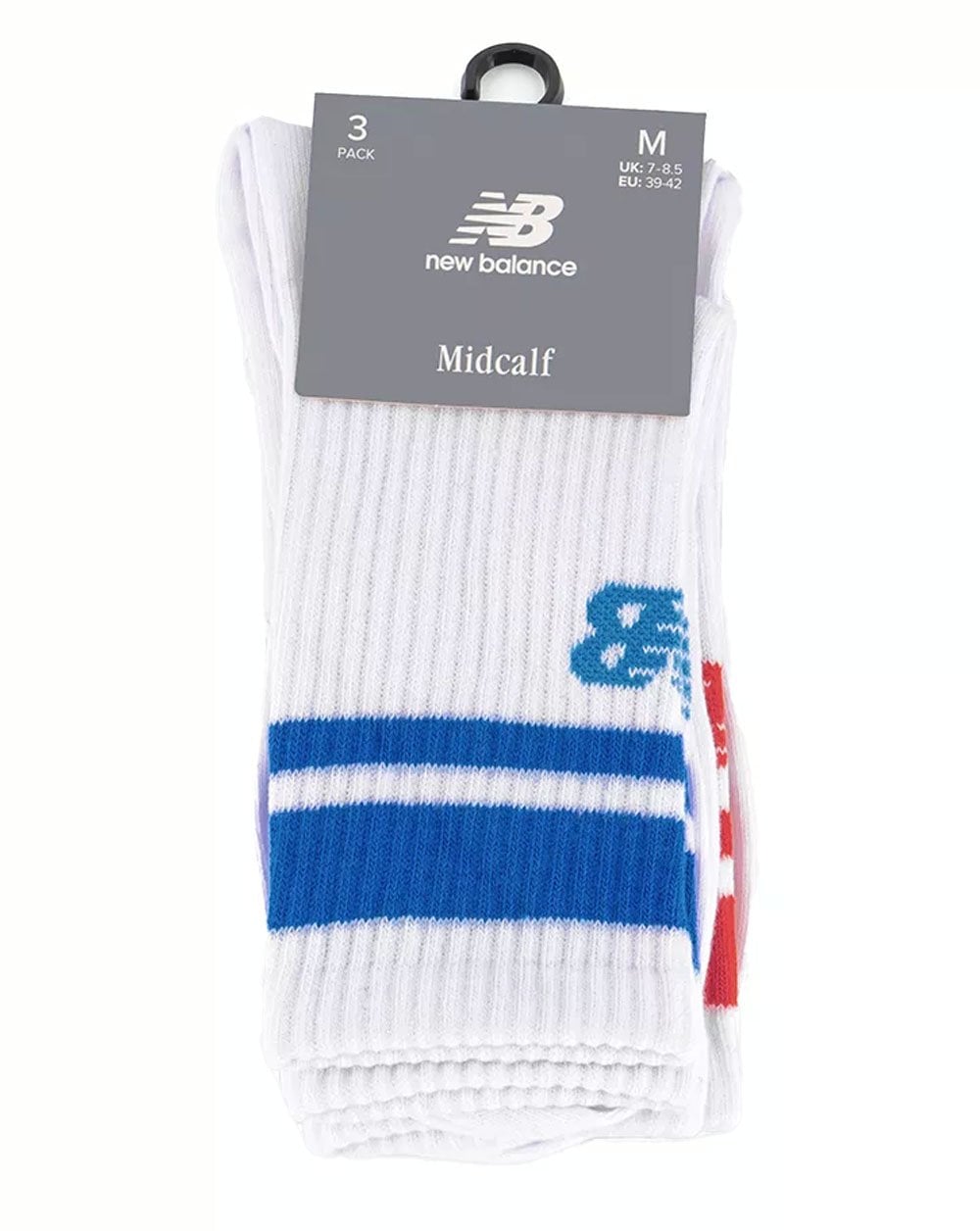 New Balance – Gestreifte Wadensocken im 3er-Pack, Weiß