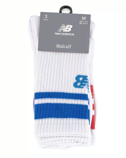 New Balance – Gestreifte Wadensocken im 3er-Pack, Weiß