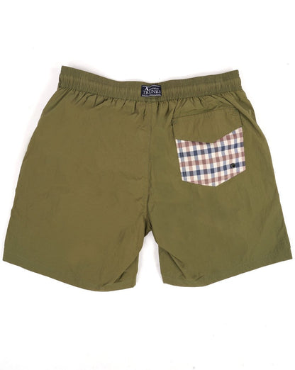 Aquascutum – Karierte Badeshorts mit Taschen in Armeegrün