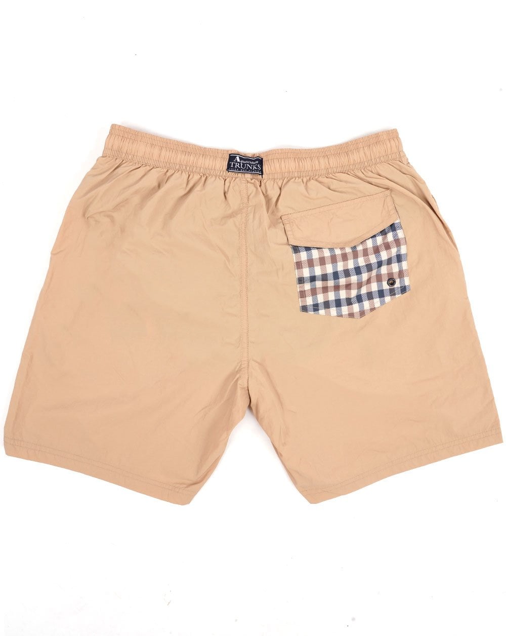Aquascutum – Karierte Badeshorts mit Taschen in Beige