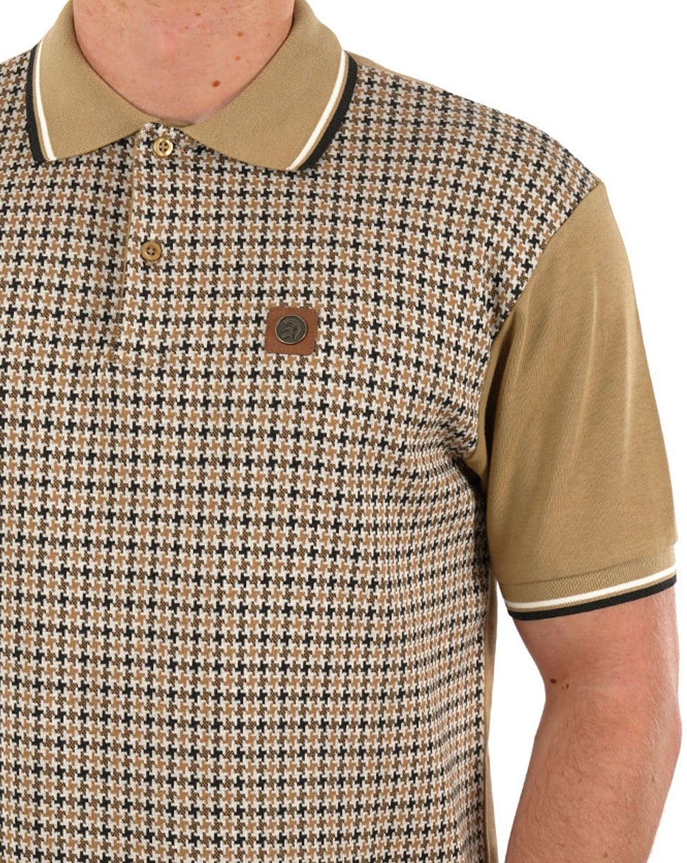 Trojan Poloshirt mit Hahnentrittmuster in Kamelbraun