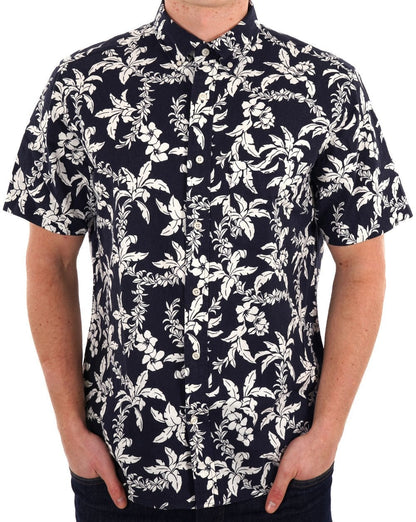 Gant Cotton Linen Palm SS Shirt Marineblau
