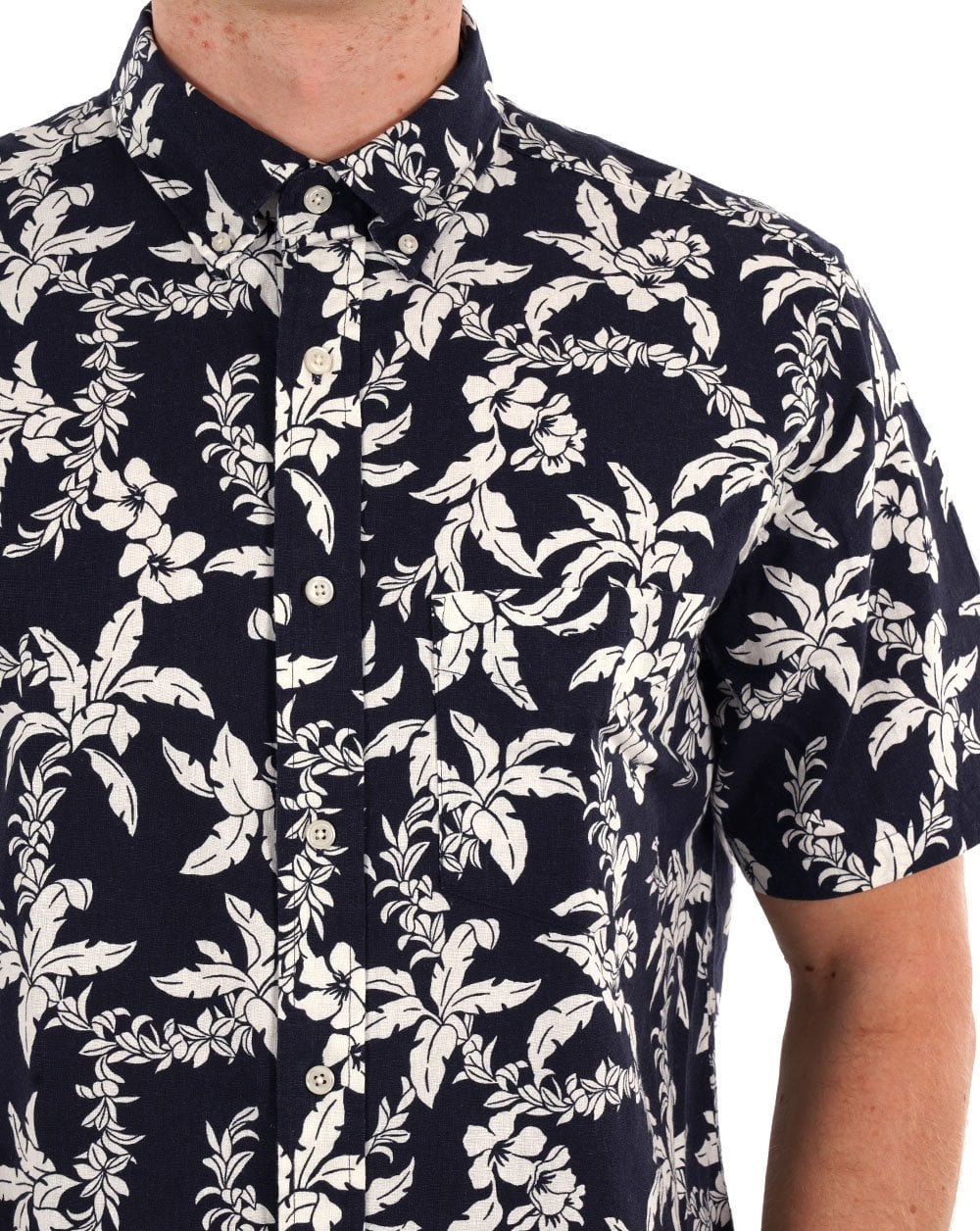 Gant Cotton Linen Palm SS Shirt Marineblau