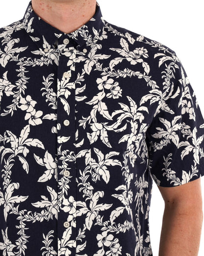 Gant Cotton Linen Palm SS Shirt Marineblau