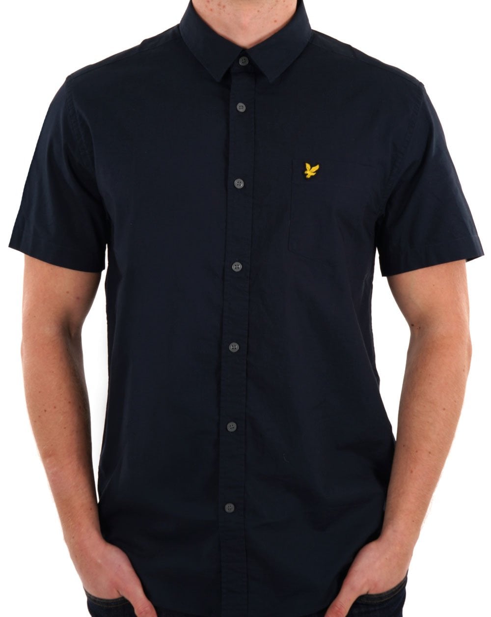 Lyle &amp; Scott – Einfarbiges, kurzärmliges Popeline-Hemd in Dunkelmarineblau