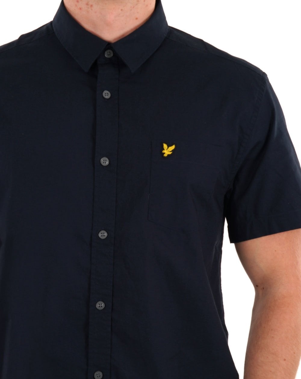 Lyle &amp; Scott – Einfarbiges, kurzärmliges Popeline-Hemd in Dunkelmarineblau