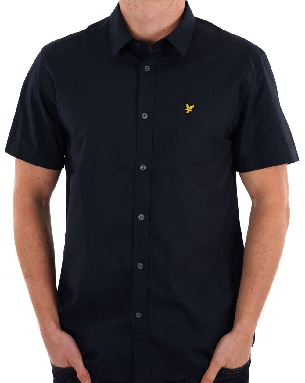 Lyle &amp; Scott – Einfarbiges, kurzärmliges Popeline-Hemd in Dunkelmarineblau