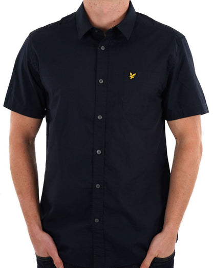 Lyle &amp; Scott – Einfarbiges, kurzärmliges Popeline-Hemd in Dunkelmarineblau