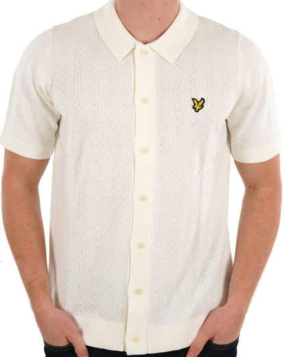Lyle &amp; Scott Strukturiertes Strickhemd mit Streifen in Kreide