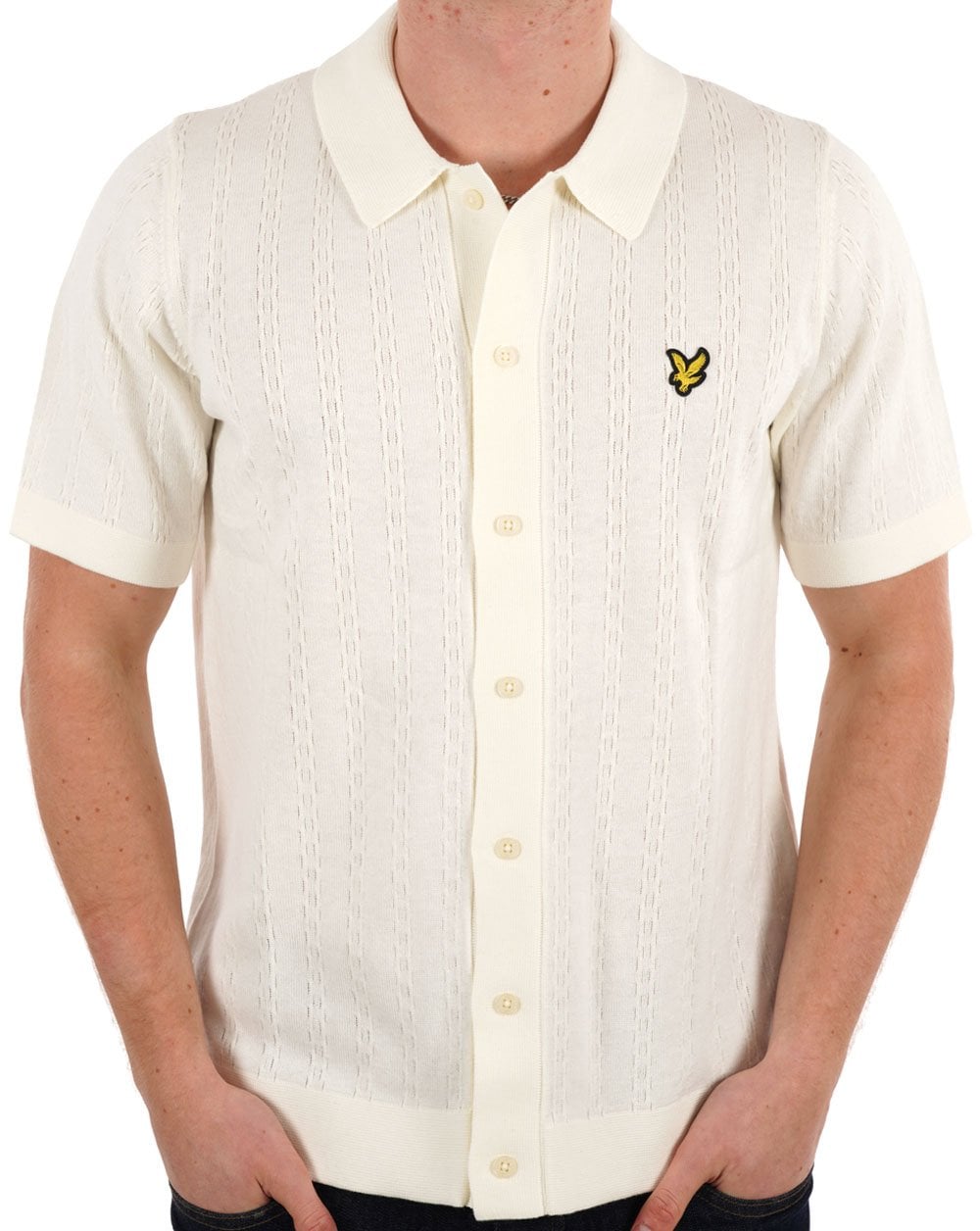 Lyle &amp; Scott Strukturiertes Strickhemd mit Streifen in Kreide