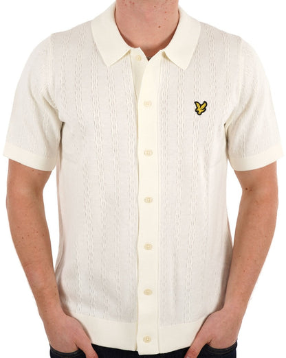 Lyle &amp; Scott Strukturiertes Strickhemd mit Streifen in Kreide