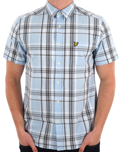 Lyle &amp; Scott Leinenhemd mit Karomuster, kurzärmlig, Hellblau