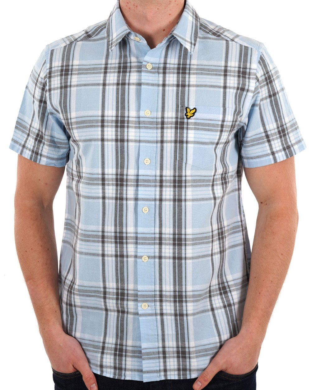 Lyle &amp; Scott Leinenhemd mit Karomuster, kurzärmlig, Hellblau