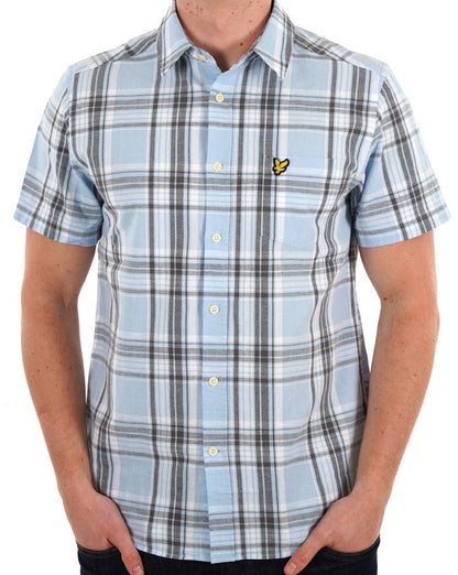Lyle &amp; Scott Leinenhemd mit Karomuster, kurzärmlig, Hellblau
