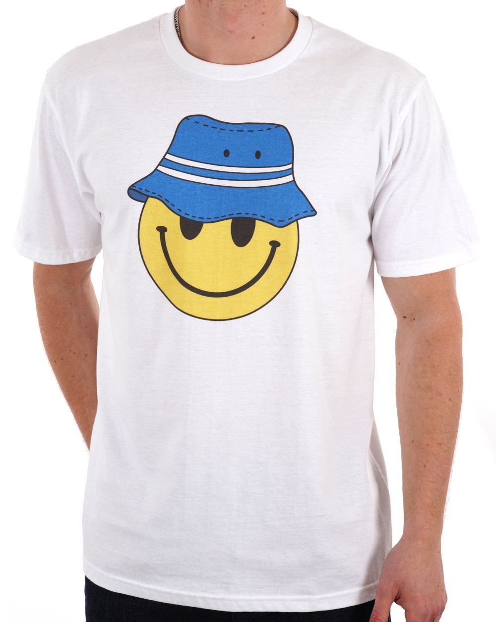 80er Casual Classics Smiley Casual T Shirt Weiß/Blau