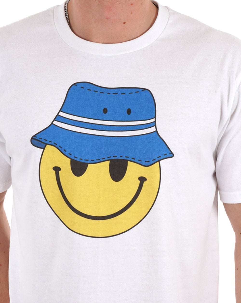 80er Casual Classics Smiley Casual T Shirt Weiß/Blau