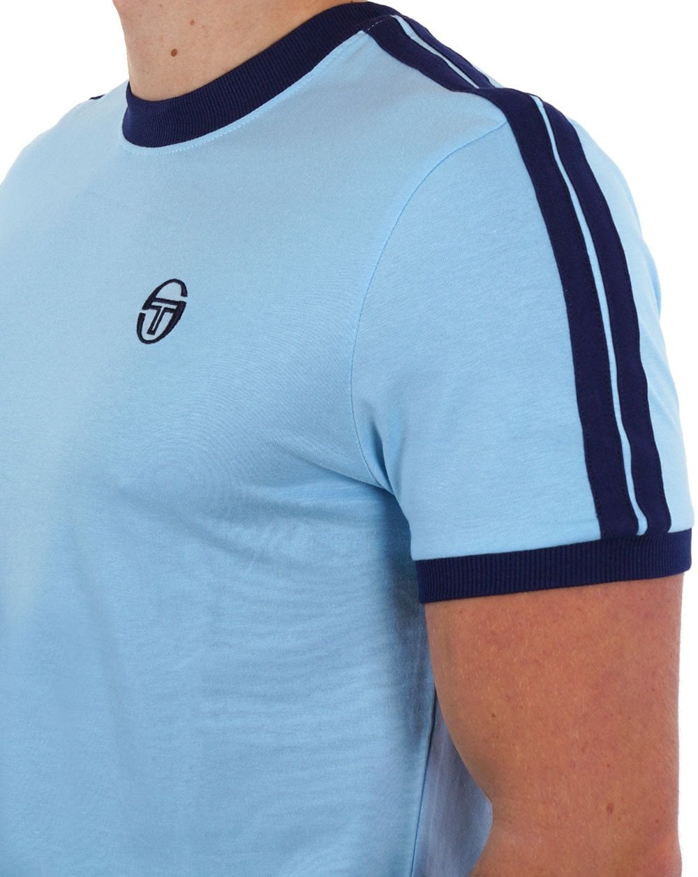 Sergio Tacchini Retro T-Shirt Himmelblau/Marineblau