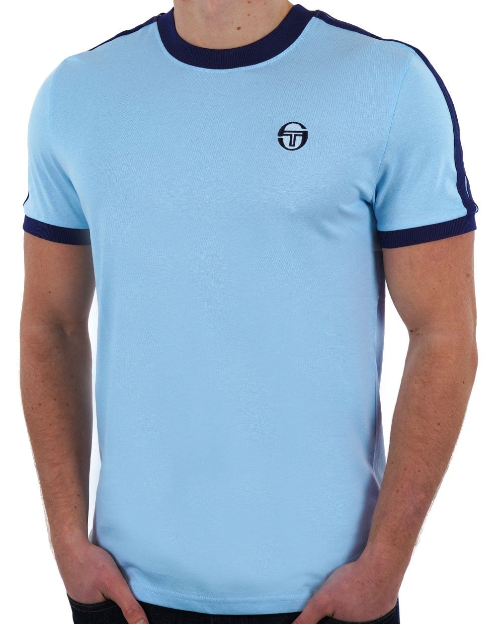 Sergio Tacchini Retro T-Shirt Himmelblau/Marineblau