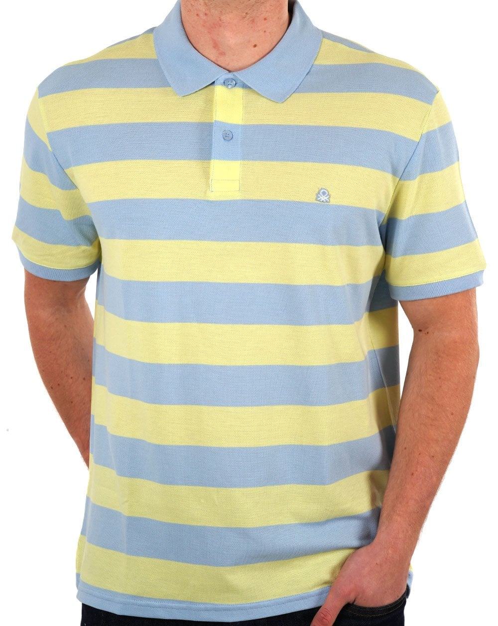 Benetton Gestreiftes Poloshirt Gelb/Himmelblau