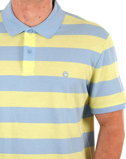 Benetton Gestreiftes Poloshirt Gelb/Himmelblau