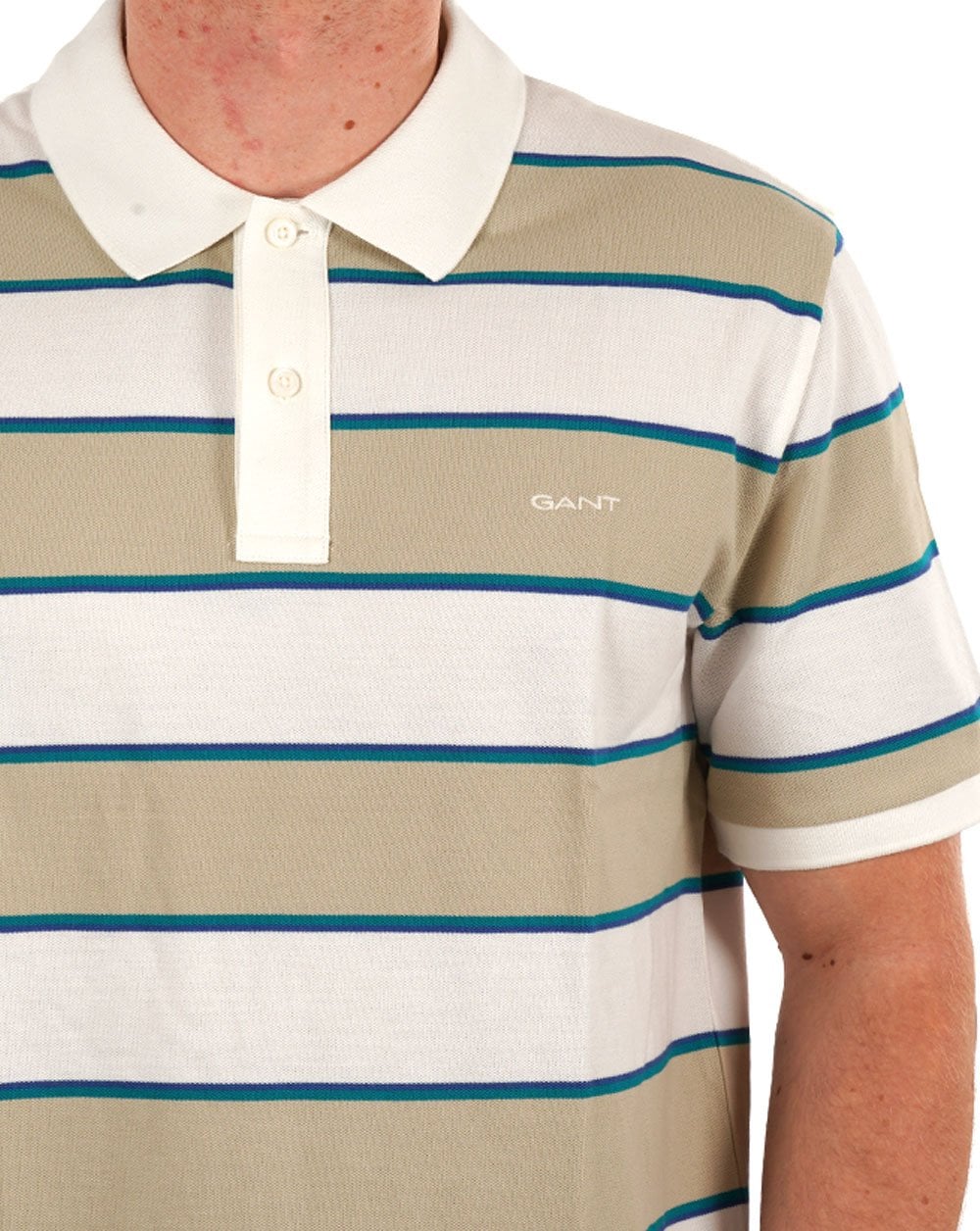 Gant – Mehrfarbig gestreiftes Piqué-Poloshirt in seidigem Beige