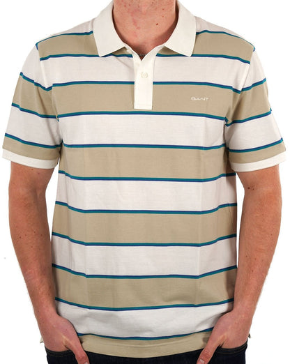 Gant – Mehrfarbig gestreiftes Piqué-Poloshirt in seidigem Beige
