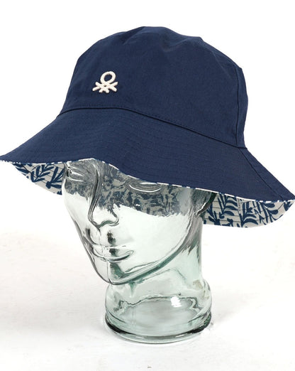 Benetton Wendbarer Fischerhut Marineblau/Gemustert