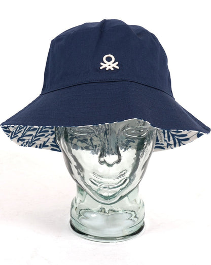 Benetton Wendbarer Fischerhut Marineblau/Gemustert