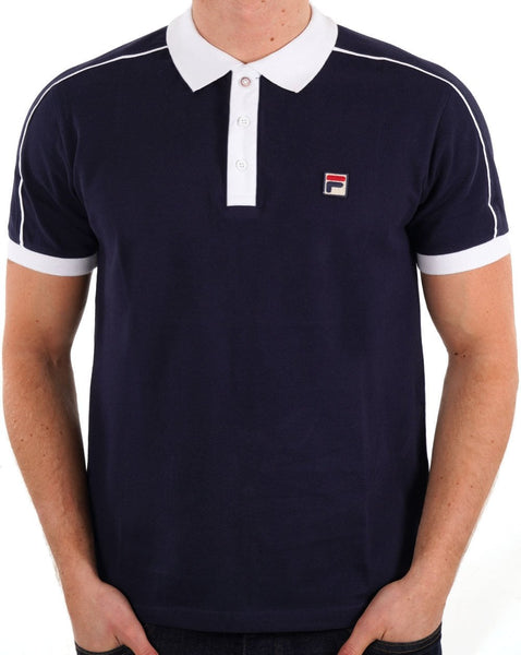 Fila Vintage Retro Piped Polo Shirt Navy/white