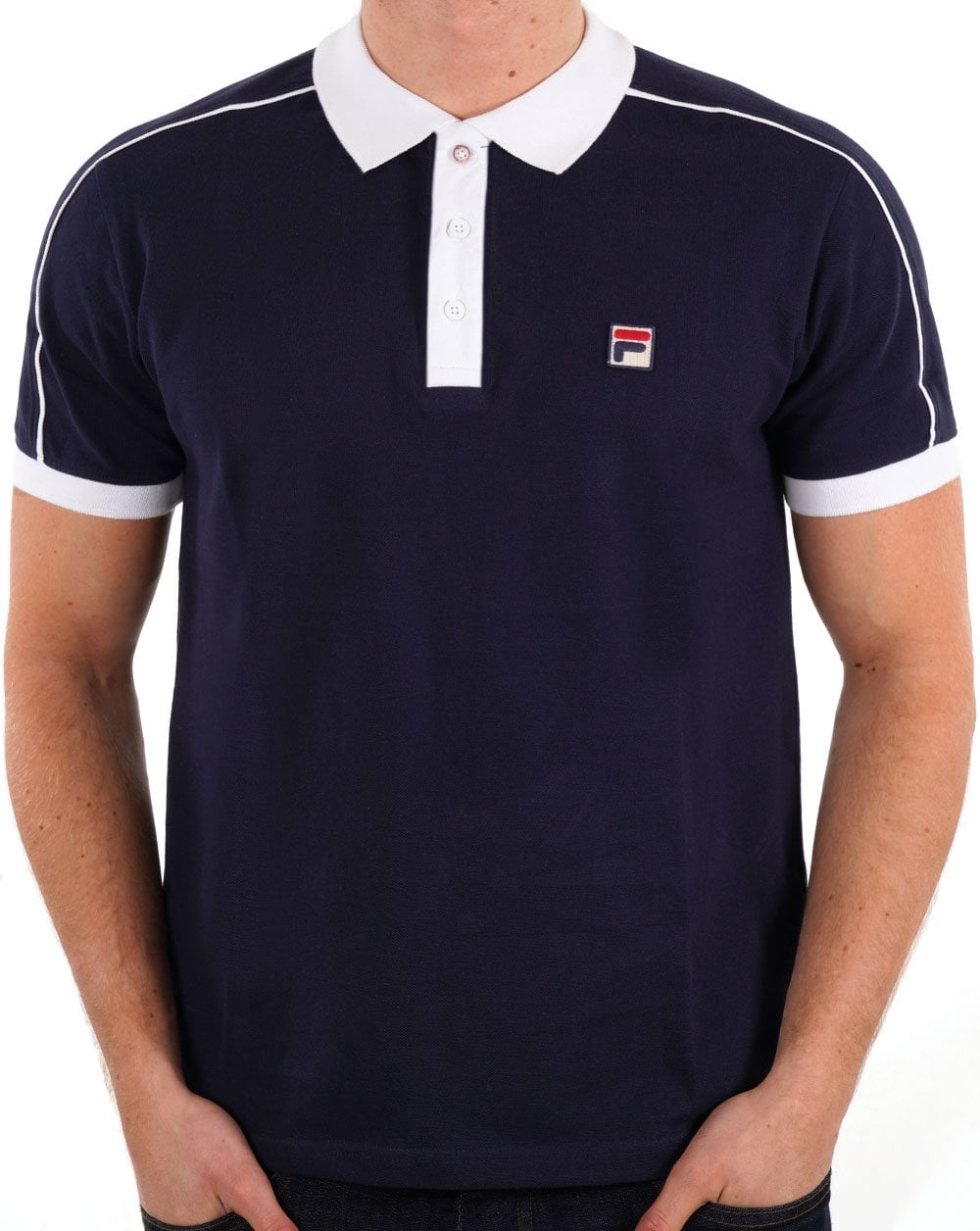 Fila Vintage Retro Piping Poloshirt Marineblau/Weiß