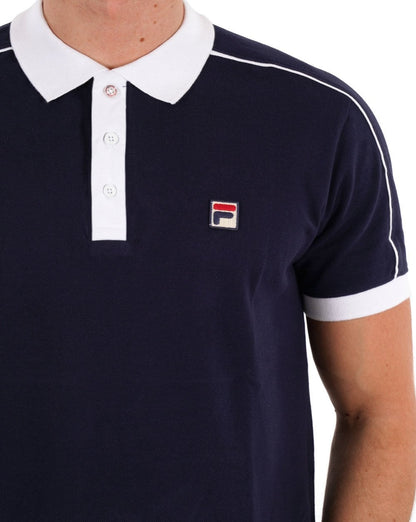 Fila Vintage Retro Piping Poloshirt Marineblau/Weiß