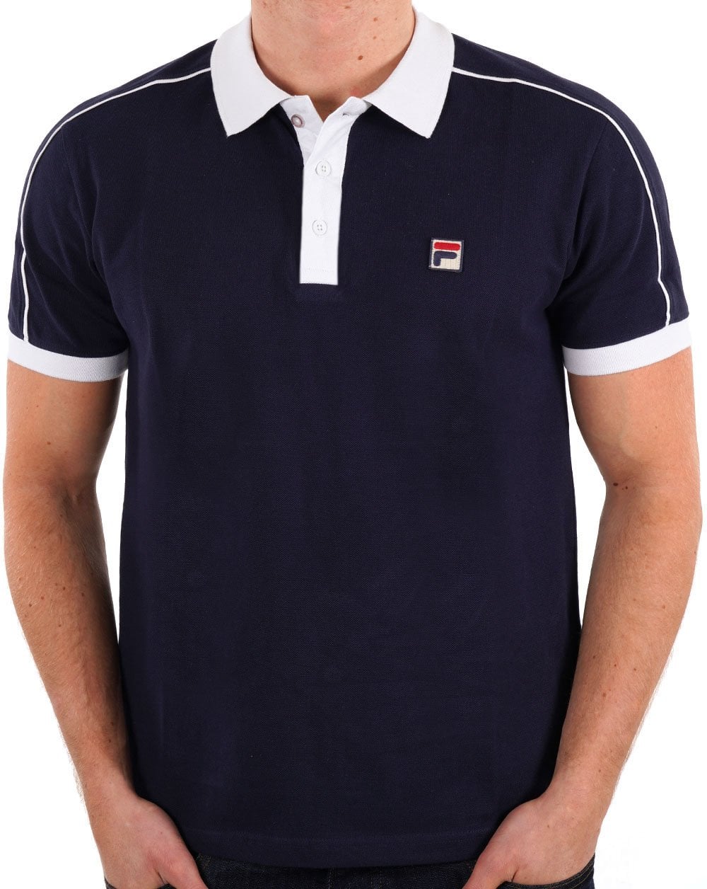 Fila Vintage Retro Piping Poloshirt Marineblau/Weiß
