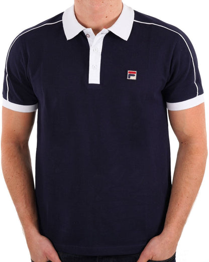 Fila Vintage Retro Piping Poloshirt Marineblau/Weiß
